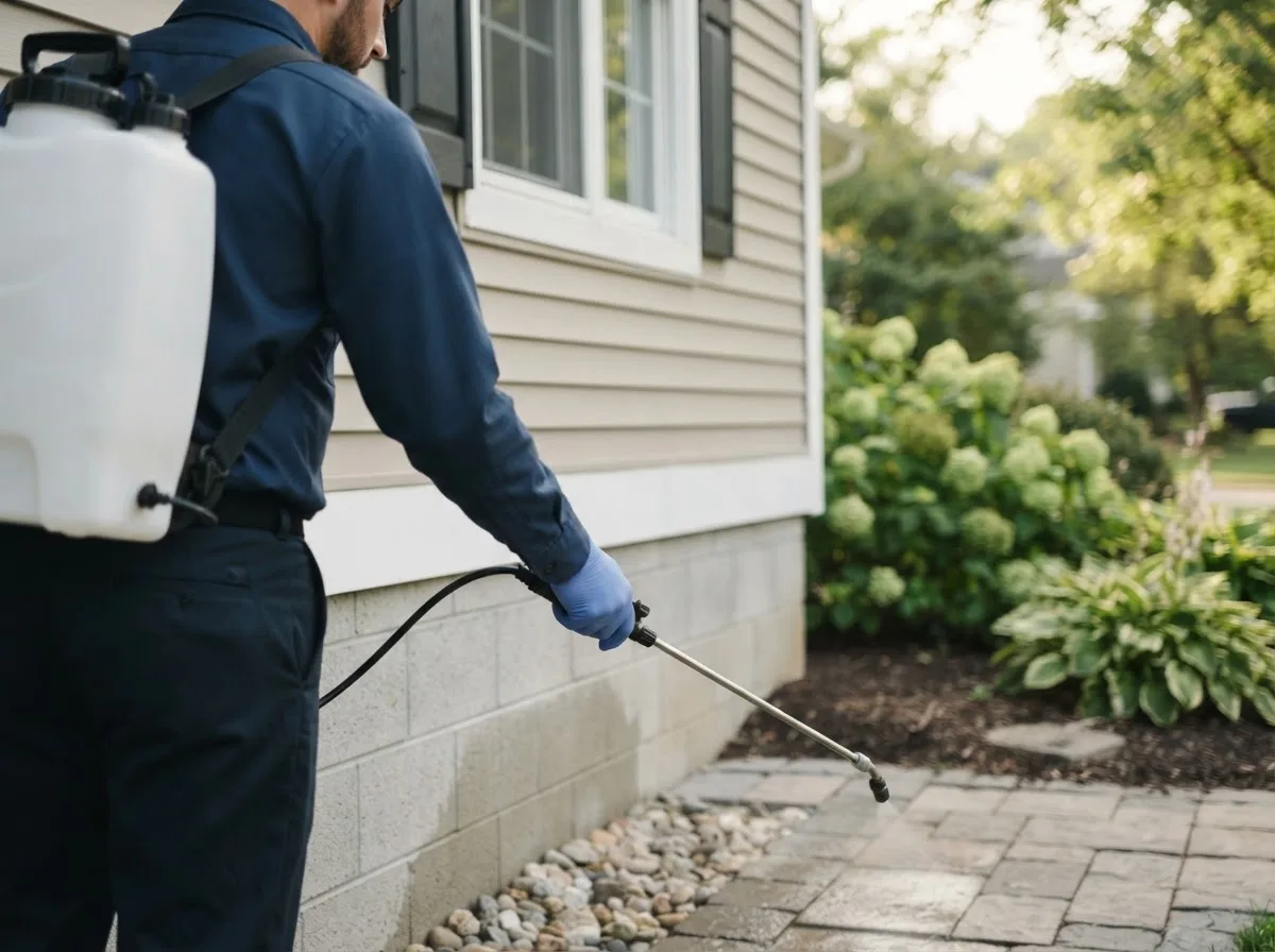 Pest control technician inspecting a home in Fort Jennings, OH
